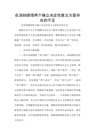 在深刻感悟两个确立决定性意义方面存在的不足
