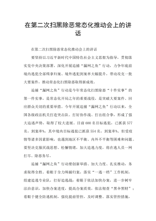 在第二次扫黑除恶常态化推进会上的讲话