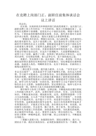 在竞聘上岗部门正、副职任前集体谈话会议上讲话