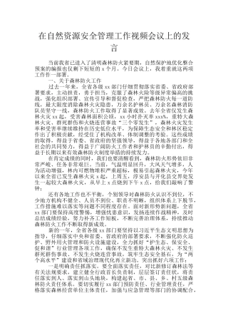 在自然资源安全管理工作视频会议上的发言