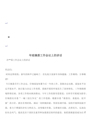 在镇委工作会议上的讲话