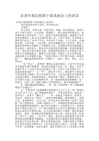 在青年基层挂职干部见面会上的讲话