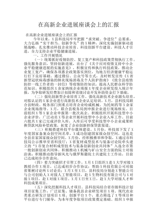 在高新企业发展座谈会上的汇报