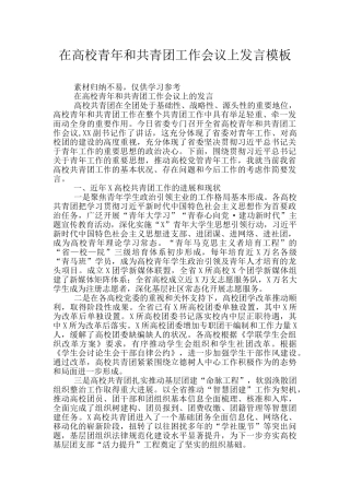 在高校青年和共青团工作会议上发言模板