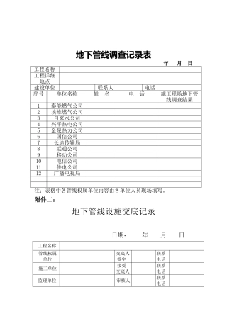 地下管线保护协议等表格