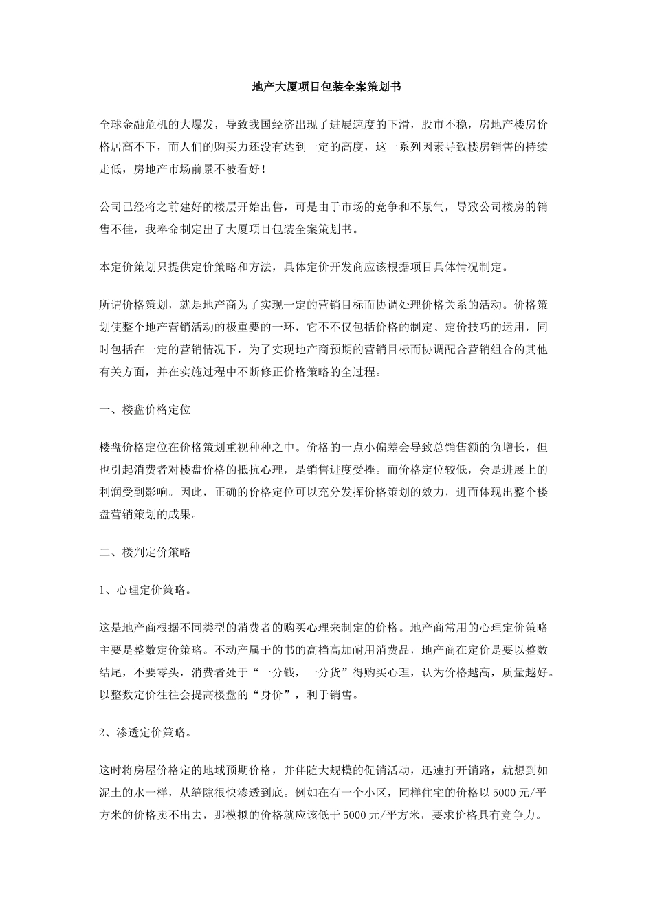 地产大厦项目包装全案策划书_第1页