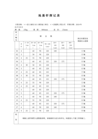 地基钎探记录