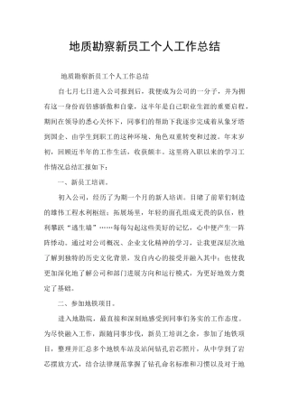 地质勘察新员工个人工作总结