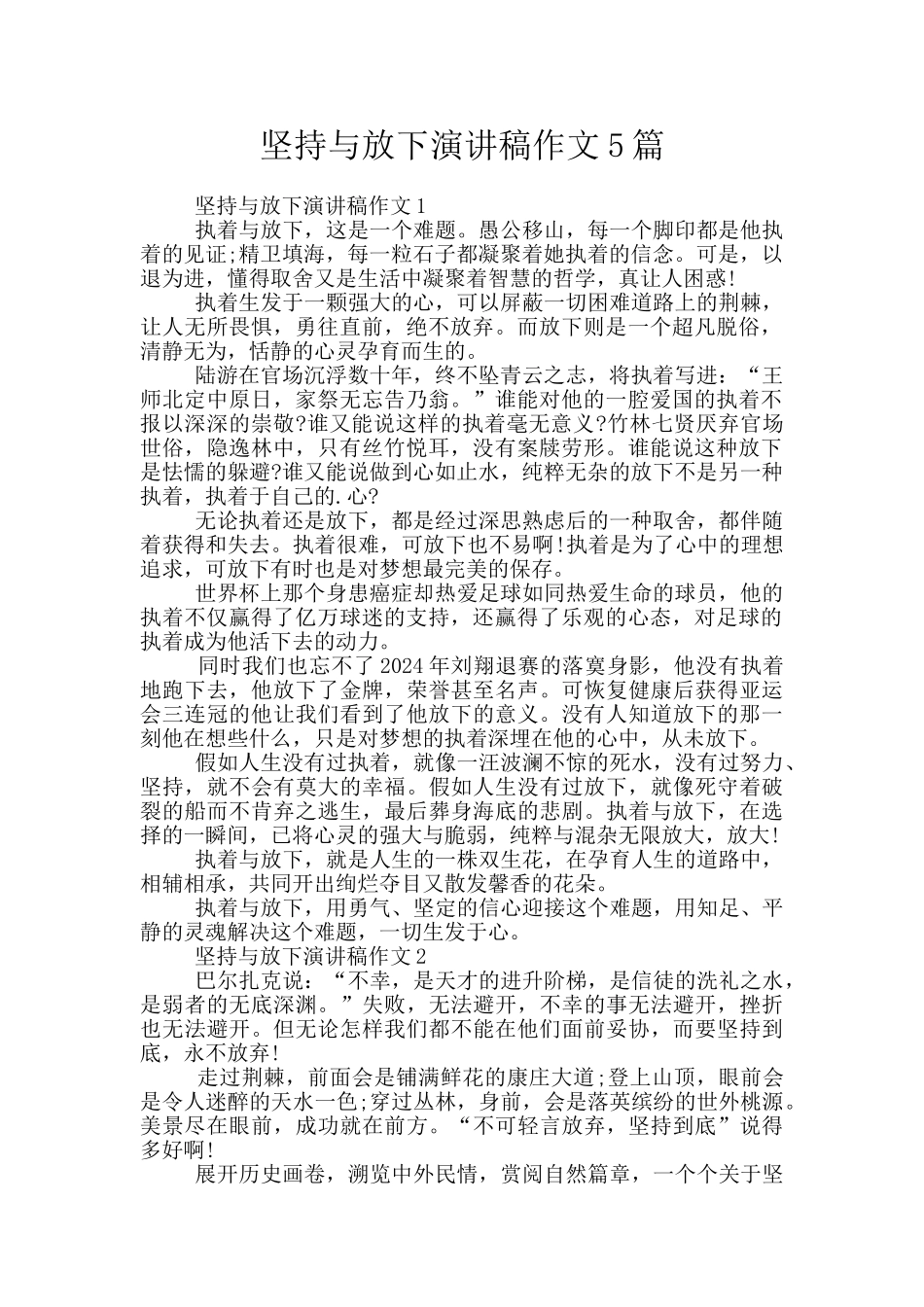 坚持与放下演讲稿作文5篇_第1页