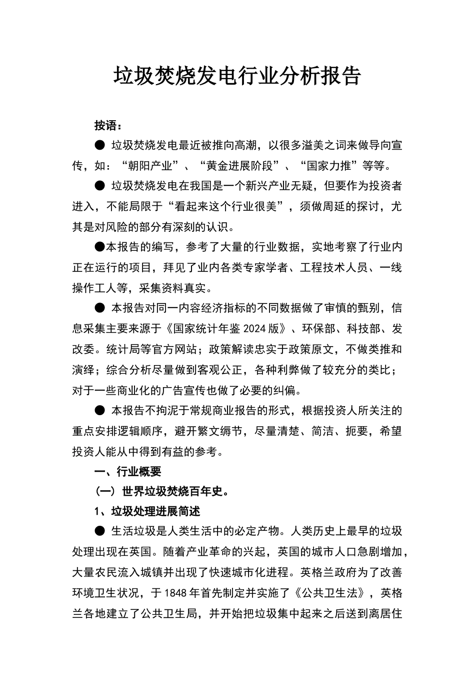 垃圾焚烧发电行业分析报告_第1页