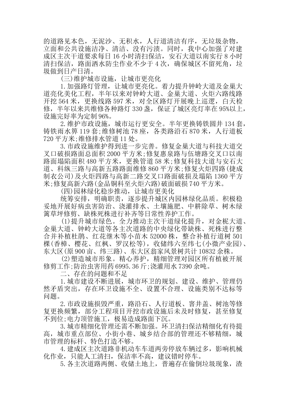 城市管理中心2024年上半年工作总结及下半年工作计划_第2页