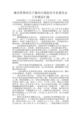 城市管理局关于城市污染防治专业委员会工作情况汇报