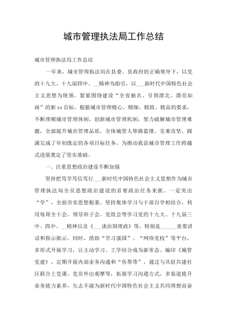 城市管理执法局工作总结