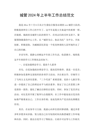 城管2024年上半年工作总结范文