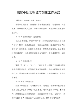 城管中队文明城市创建工作总结