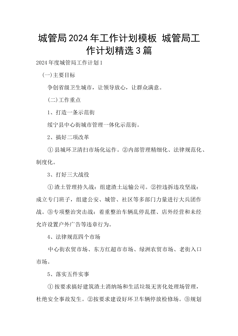 城管局2024年工作计划模板_第1页