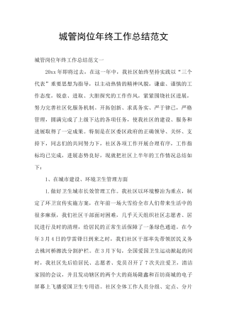 城管岗位年终工作总结范文