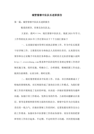 城管督察中队队长述职报告