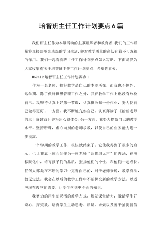 培智班主任工作计划要点6篇