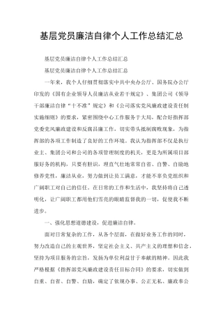 基层党员廉洁自律个人工作总结汇总
