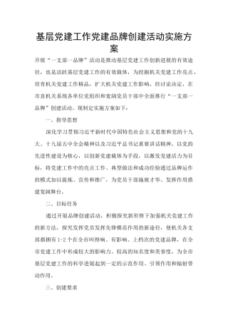 基层党建工作党建品牌创建活动实施方案