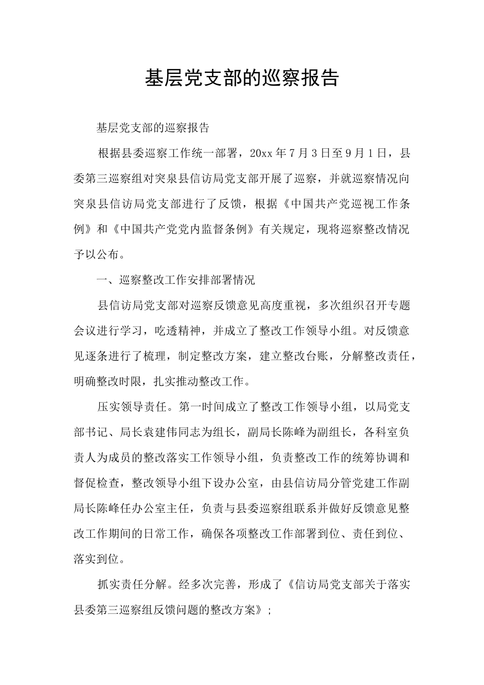 基层党支部的巡察报告_第1页