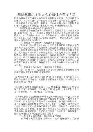 基层党组织冬训大会心得体会范文5篇