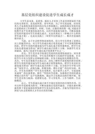 基层党组织建设促进学生成长成才