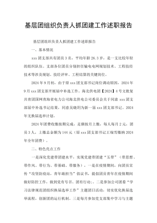 基层团组织负责人抓团建工作述职报告