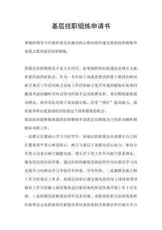 基层挂职锻炼申请书