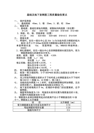 基础及地下室钢筋工程质量验收要点