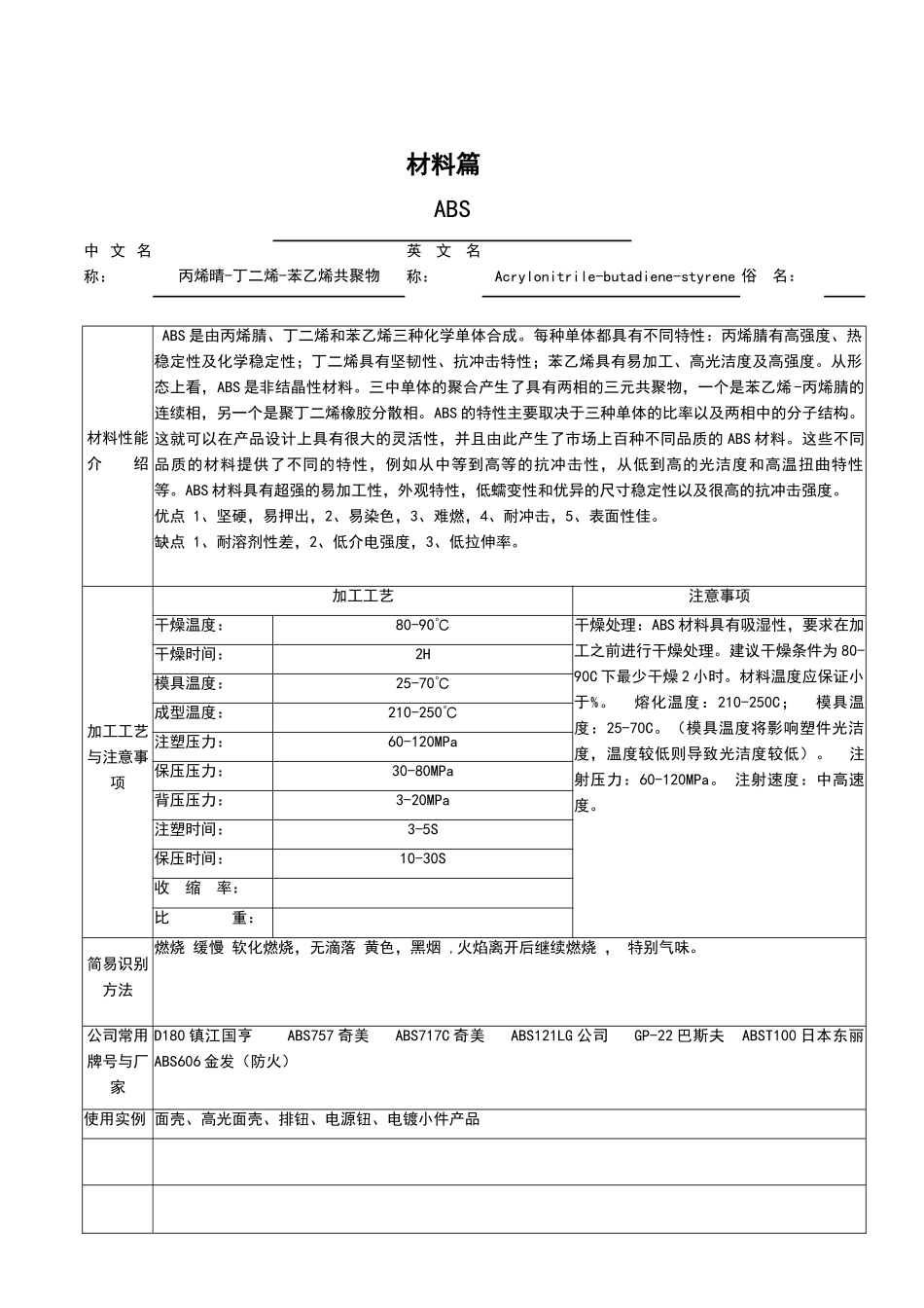 塑料材料的分类及性能性能大全_第1页