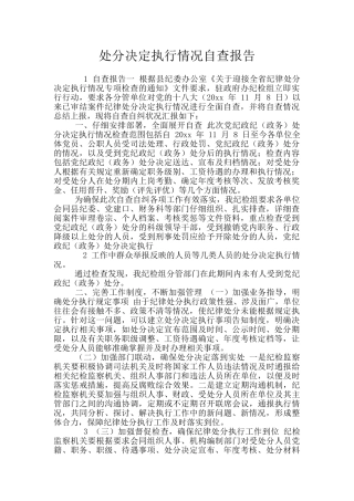 处分决定执行情况自查报告