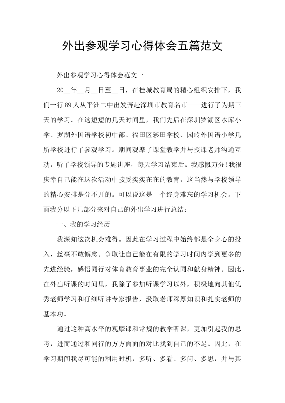 外出参观学习心得体会五篇范文_第1页