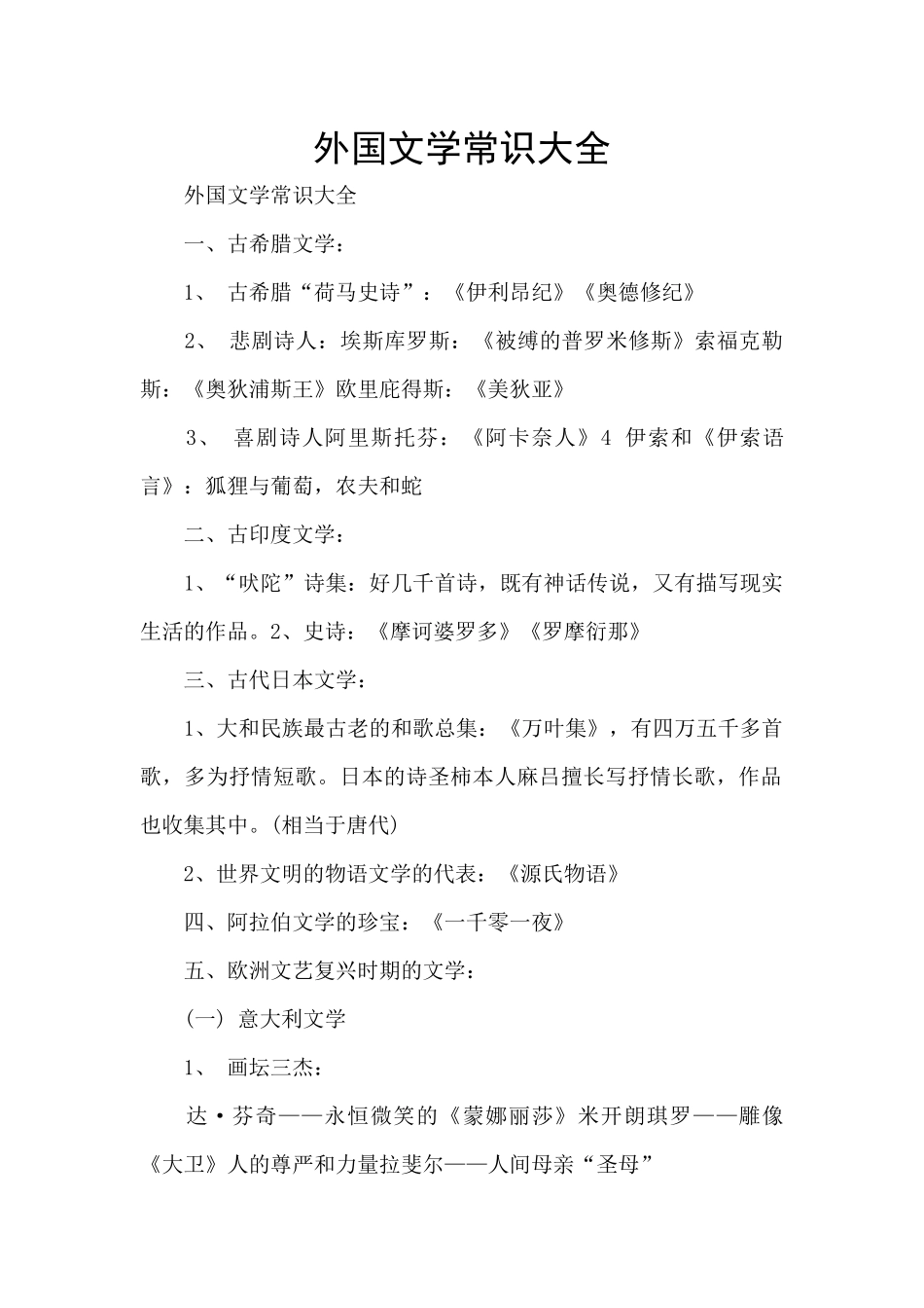 外国文学常识大全_第1页