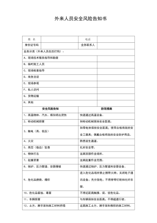 外来人员安全风险告知书