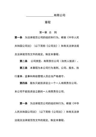 外资公司章程范本