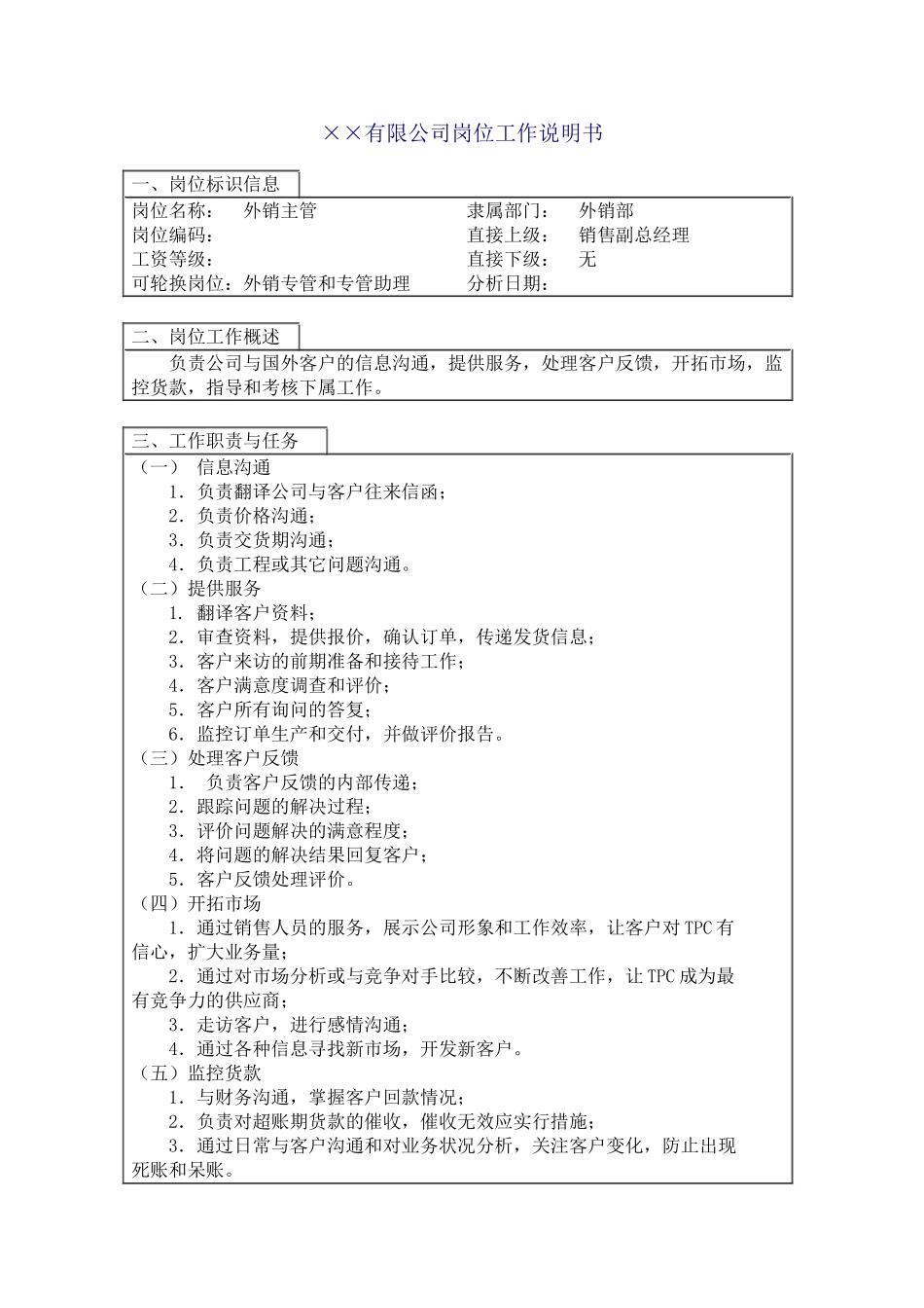 外销主管-公司全套岗位说明书_第2页