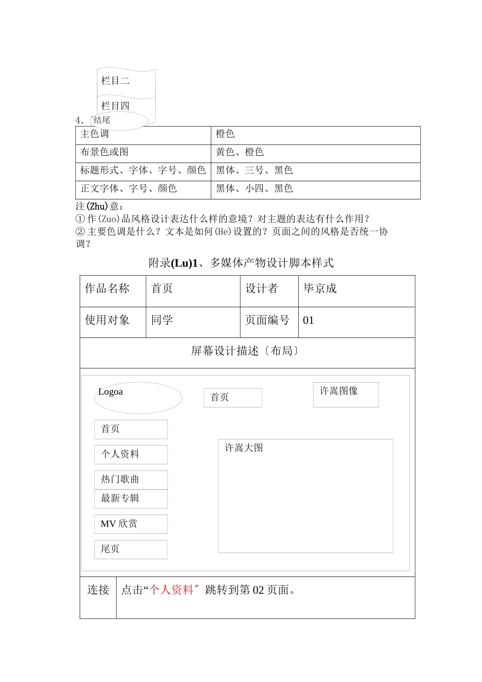 多媒体作品需求分析和规划设计表_第2页