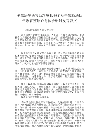 多篇法院法官助理庭长书记员干警政法队伍教育整顿心得体会研讨发言范文