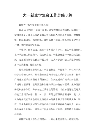 大一新生学生会工作总结3篇