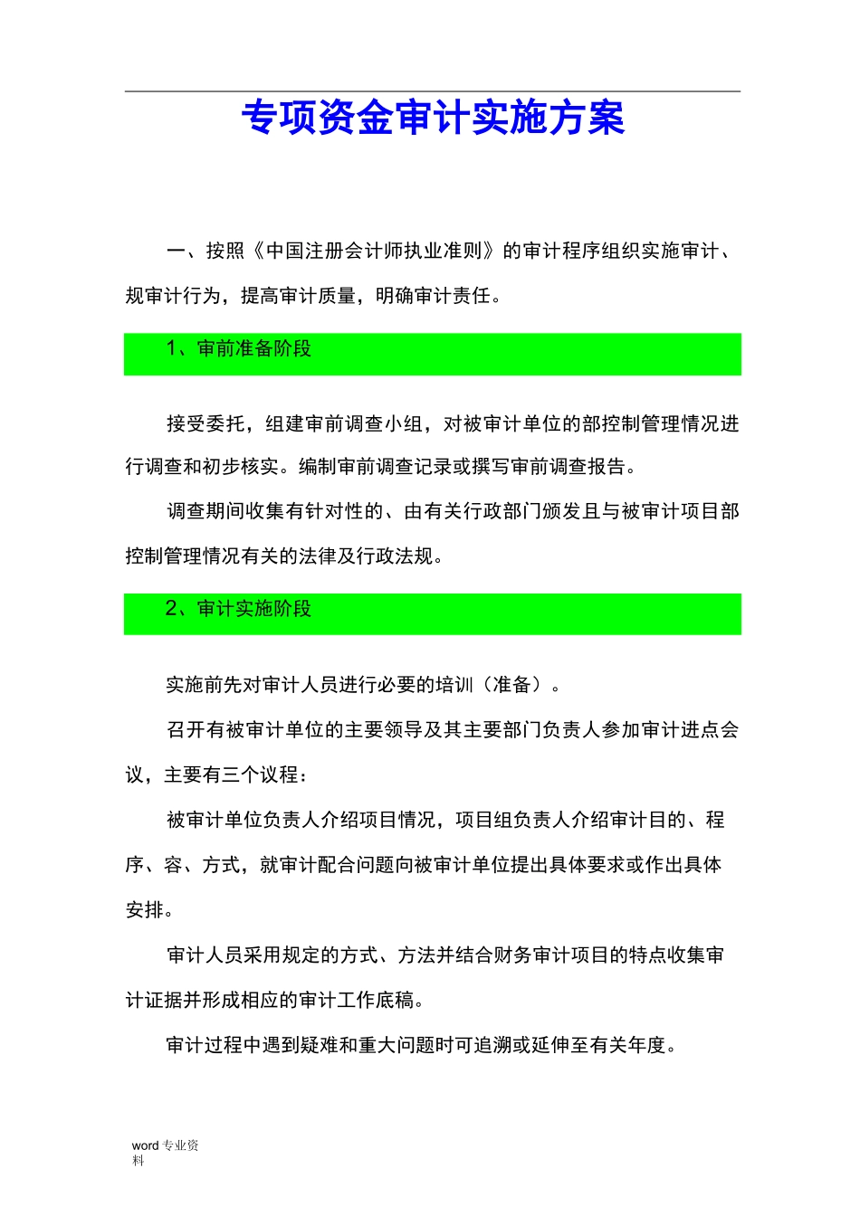 专项资金审计实施计划方案_第1页