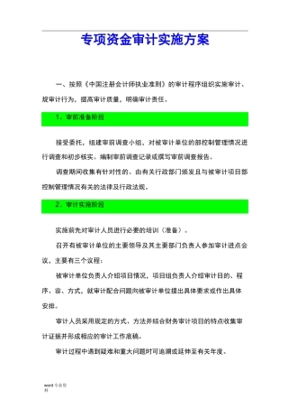 专项资金审计实施计划方案