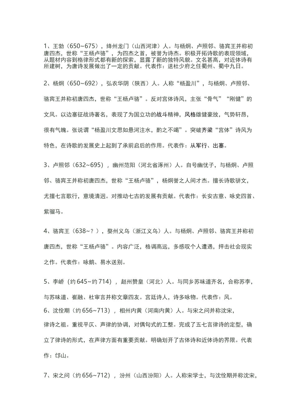 唐代诗人简介和代表作_第1页