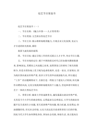 综艺节目策划书[详细]