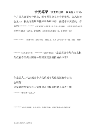 会见笔录模板·侦查阶段第一次会见