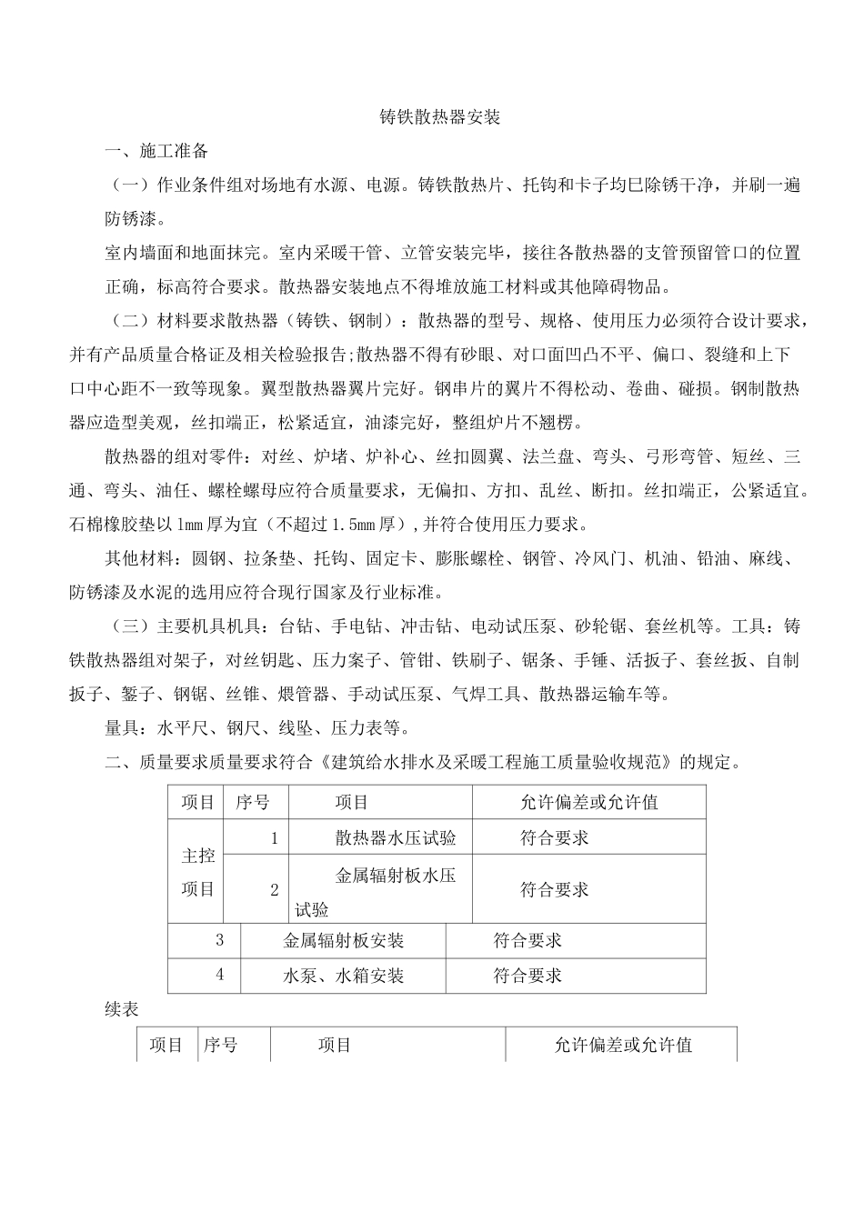 铸铁散热器设备安装计划详细方案_第1页