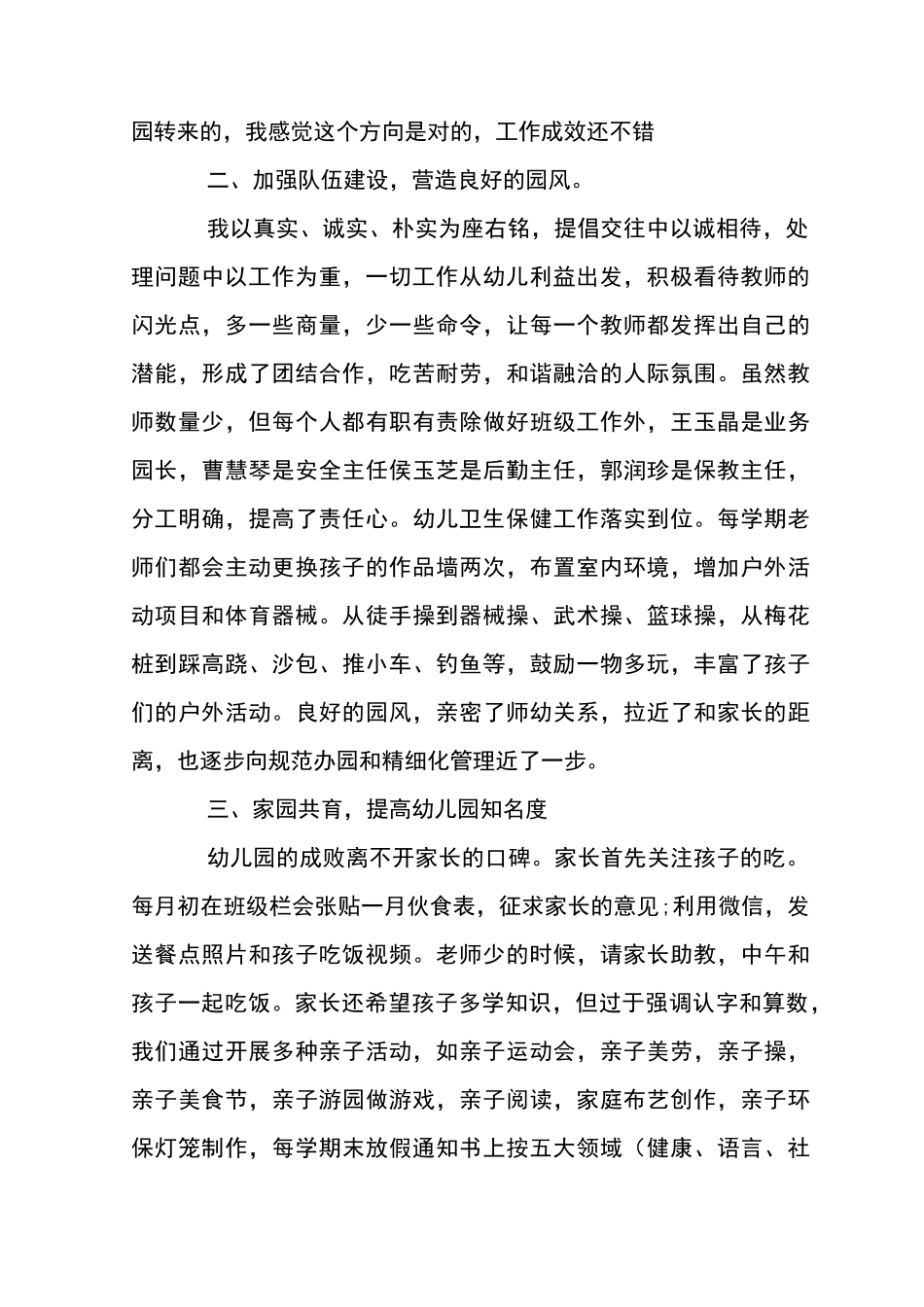 幼儿园执行园长工作总结模板_第2页
