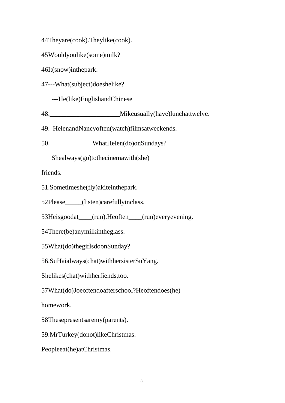 五年级上册英语期末复习-用所给词的适当形式填空 译林版(三起)(含答案)_第3页