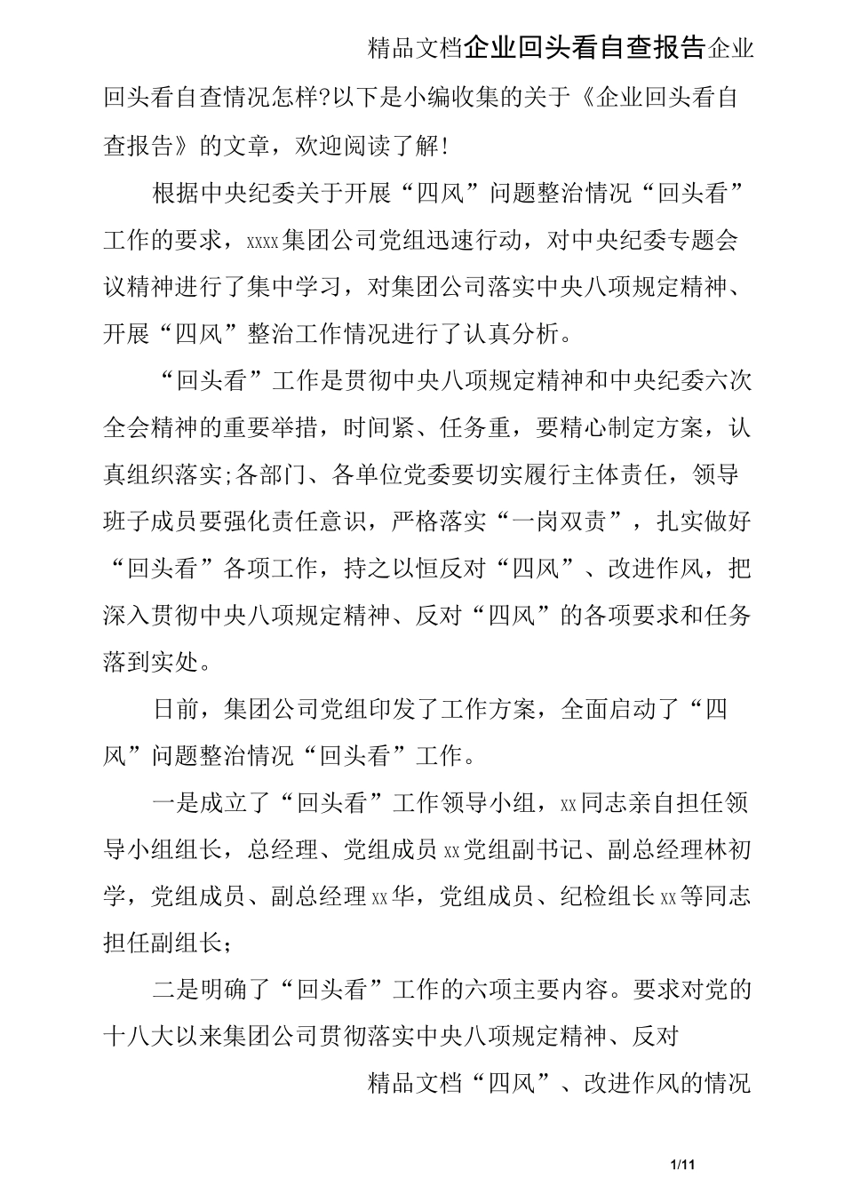 企业回头看自查报告_第1页